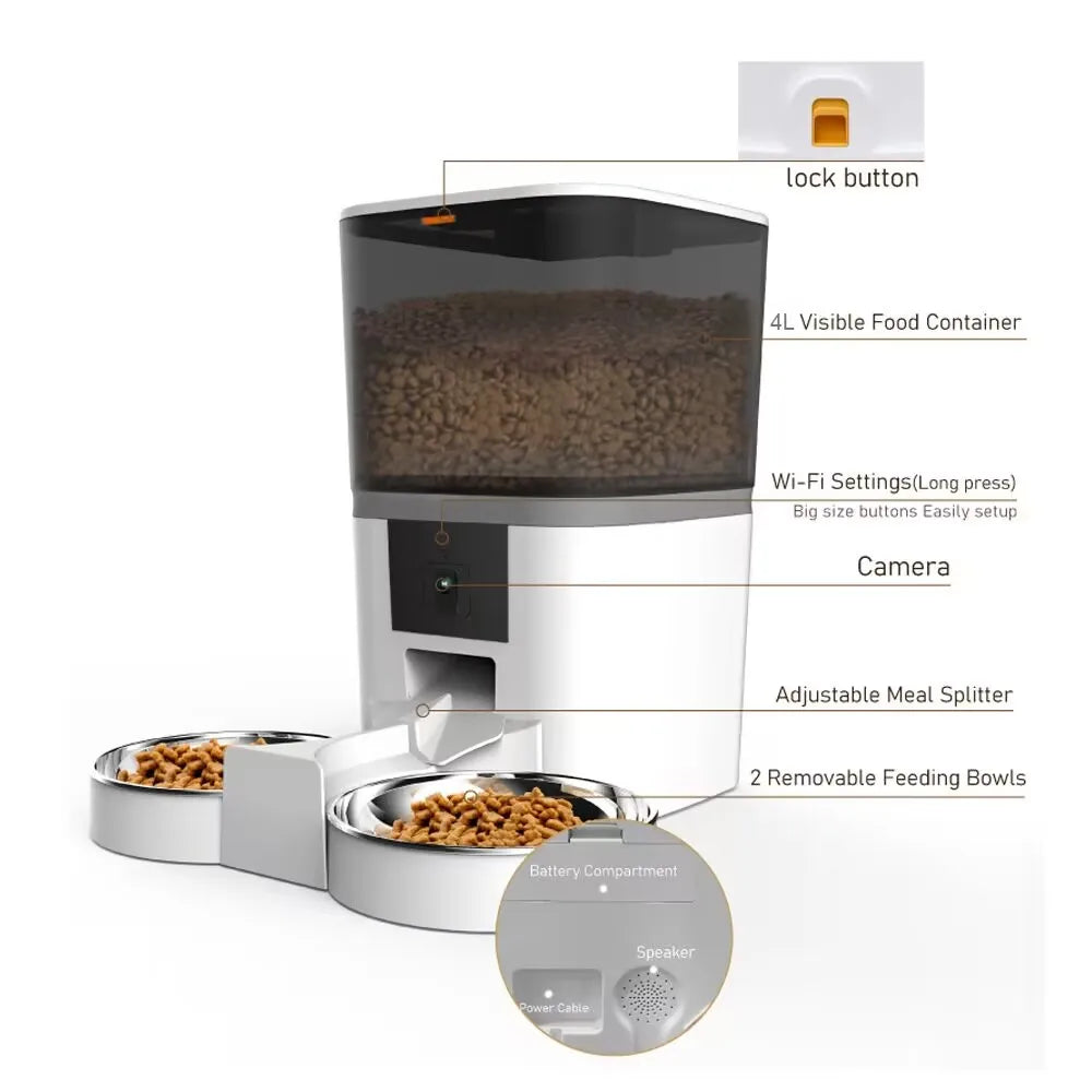 „DualFeed 4L – Smarter Futterspender mit Kamera, App- Steuerung und Doppelnapf