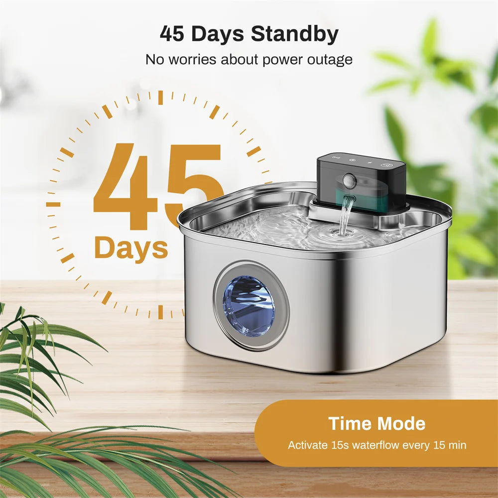 QuietFlow 3.2L Edelstahl Trinkbrunnen Wireless Charging mit Batterie