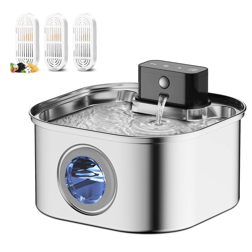 QuietFlow 3.2L Edelstahl Trinkbrunnen Wireless Charging mit Batterie