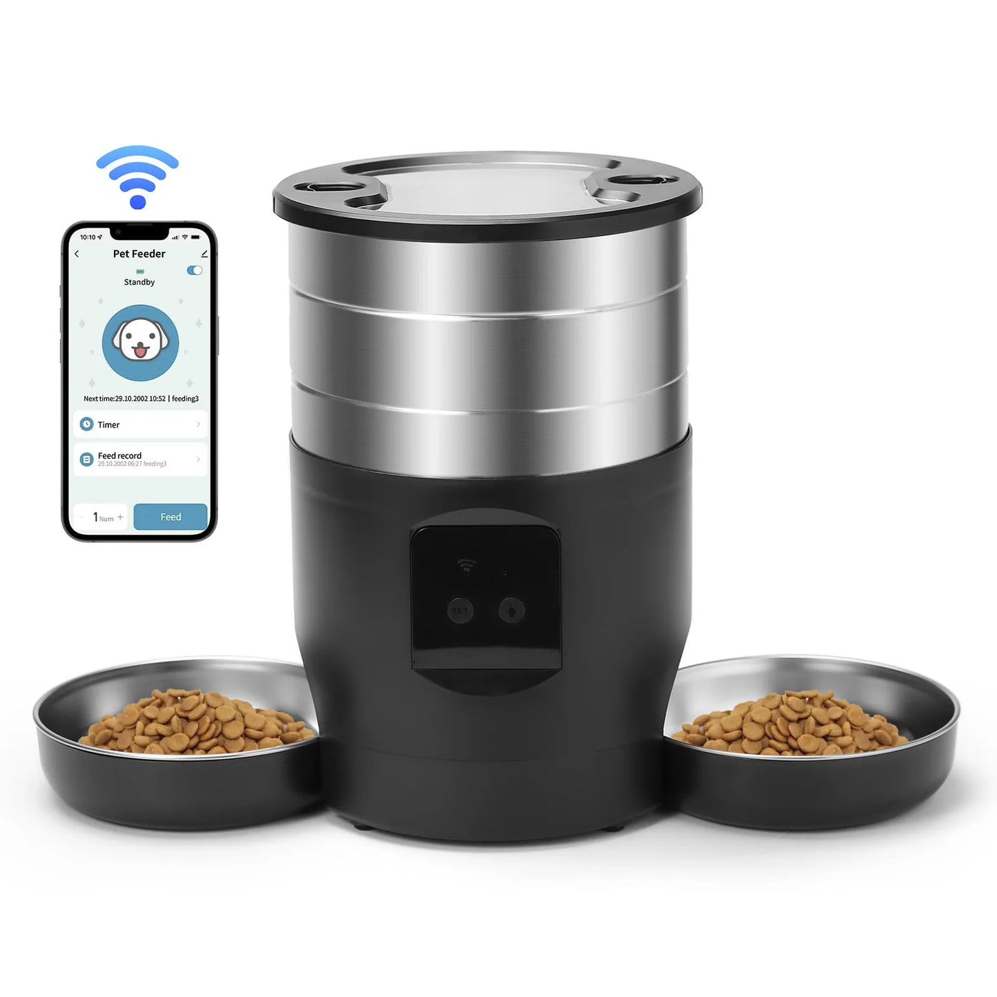PetMaster 4.5L Intelligenter Futterspender für Katzen und Hunde – App-Steuerung und hygienischer Doppelnapf“