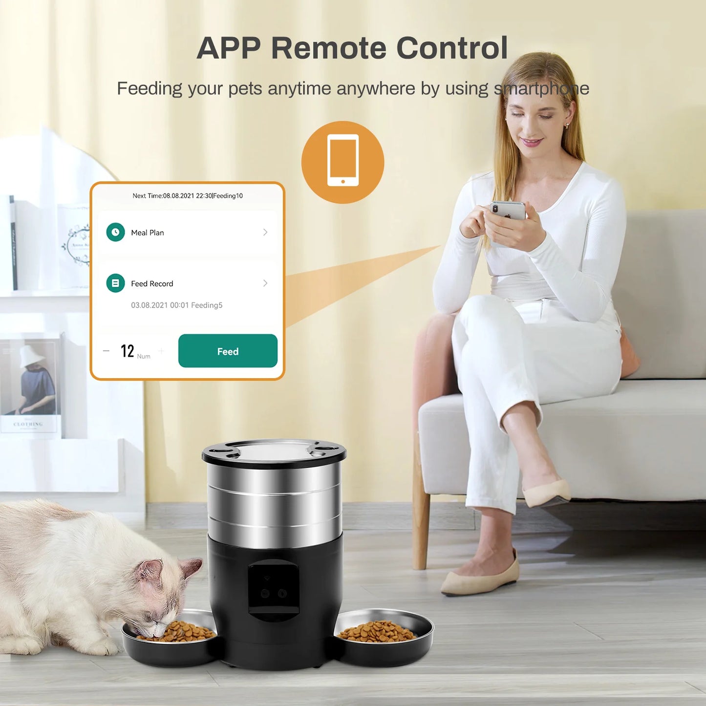 PetMaster 4.5L Intelligenter Futterspender für Katzen und Hunde – App-Steuerung und hygienischer Doppelnapf“